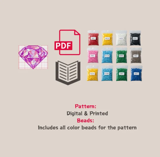 Purple Diamond Pattern Fuse Bead Kit  | Cute DIY Fuse 1348 Beads Set