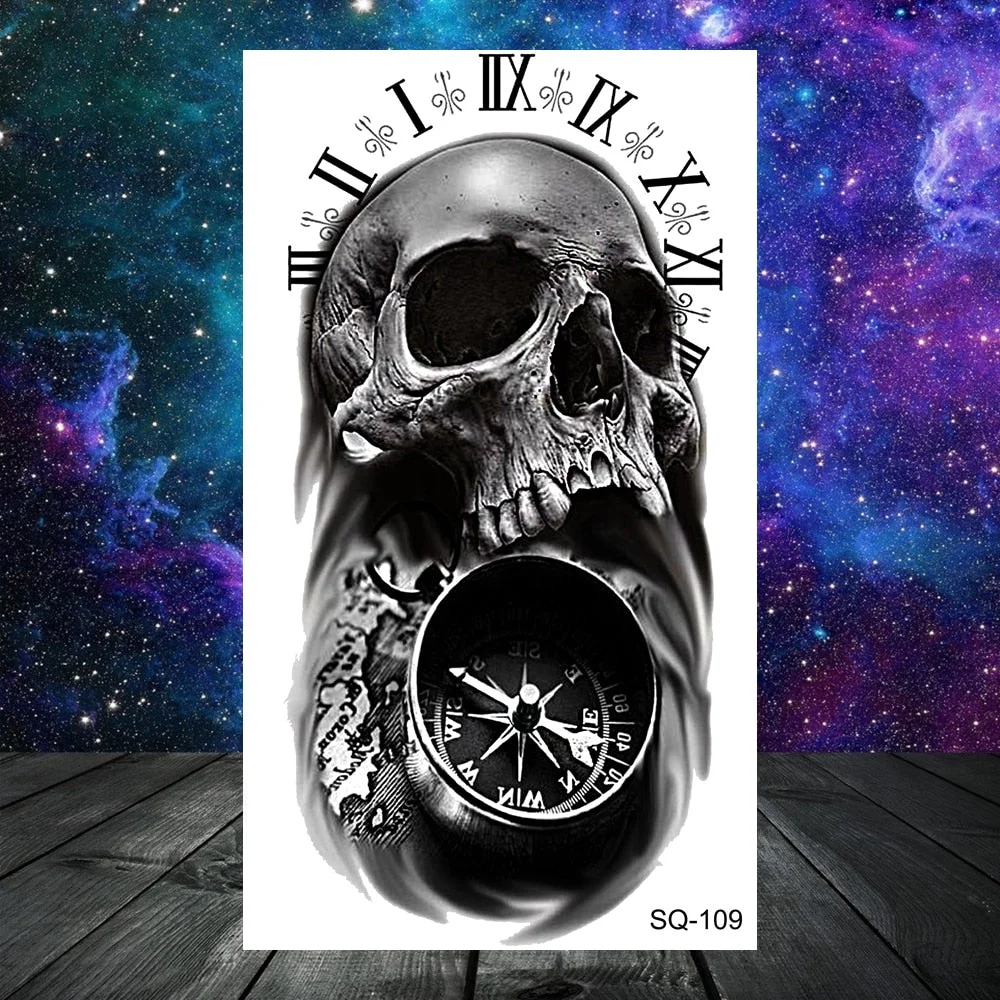 Thorns Wolf Dragon Scorpion Temporary Tattoos For Adult Men Boy Skull Tiger Lion Compass Fake Tattoo Neck Arm Hands Small Tatoos