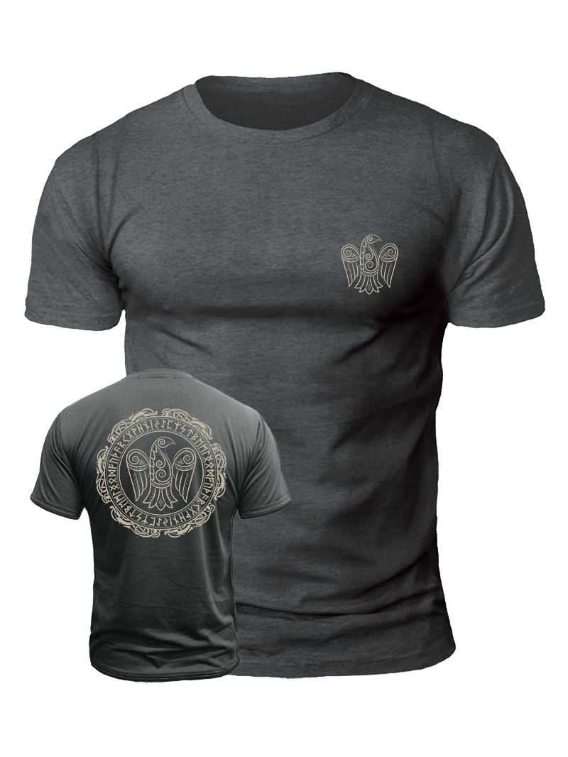 Men's Viking Crow Rune Print Casual Short Sleeve T-shirt