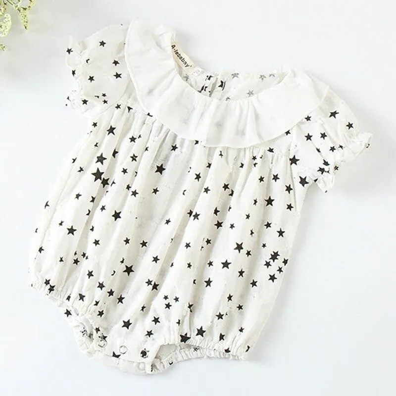 New 2021 Baby Girls Clothing Fashion Lapel Short Sleeves Rompers Summer Stars Printing Infant Clothes Baby Girls Rompers