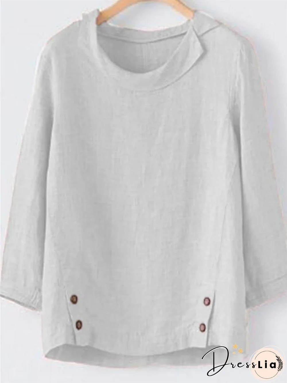 Plus Size Linen Solid Fall Daily Shift Women Blouse