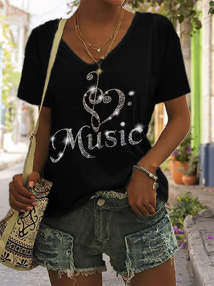 Love Music Glitter Treble Bass Clef Heart T Shirt