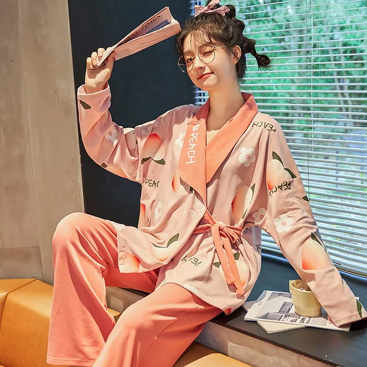 Cartoon Print Long Sleeve Pajamas Set - Modakawa modakawa