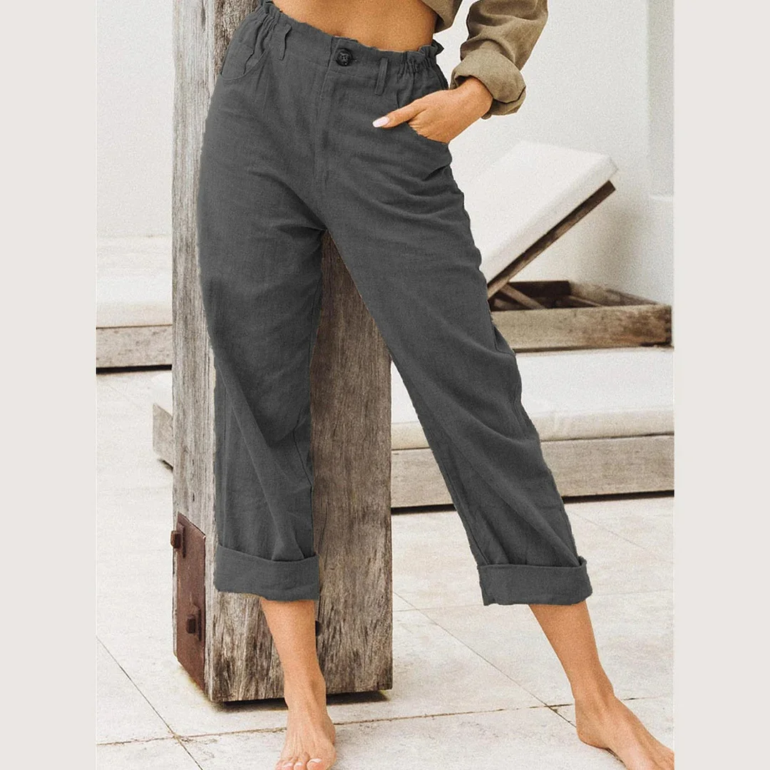 Women plus size clothing Women's High Waist Cotton Linen Casual Loose Harem Pants-Nordswear