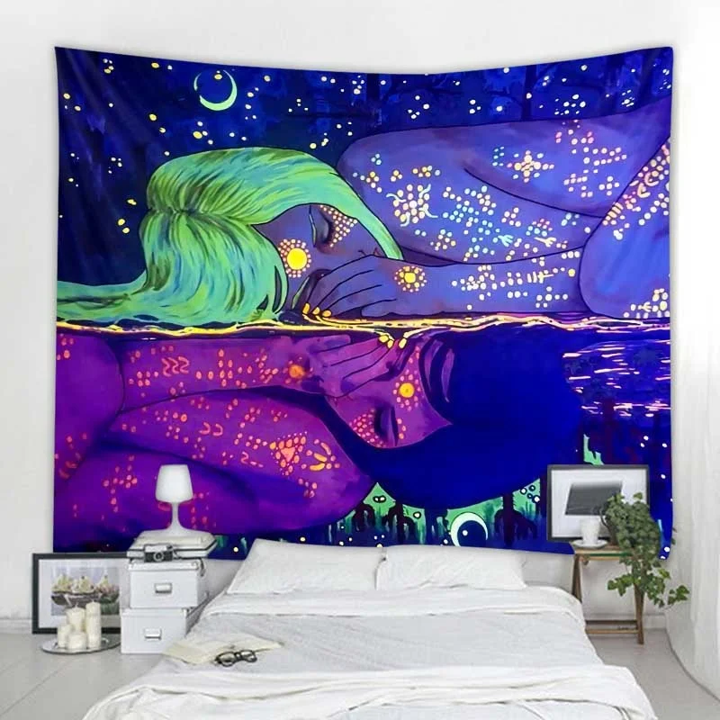 Athvotar Illustration Wall Hanging Tapestry Hippie Kawaii Home Wall Decor Boho Room Personality Background Cloth Sofa Sheets