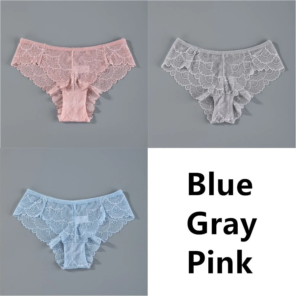 3Pcs Sexy Women Lace Panties Underwear Seamless Transparent Panties Thongs Low Waist Hollow Briefs Solid Female Panty Lingerie
