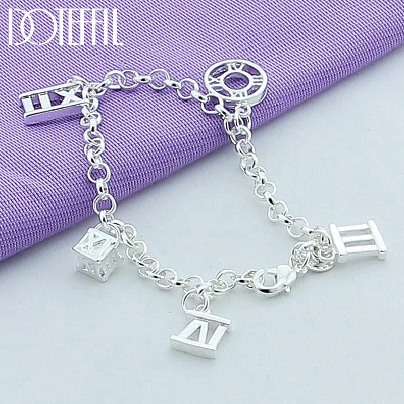 DOTEFFIL 925 Sterling Silver Five Roman Numerals Bracelet For Woman Jewelry