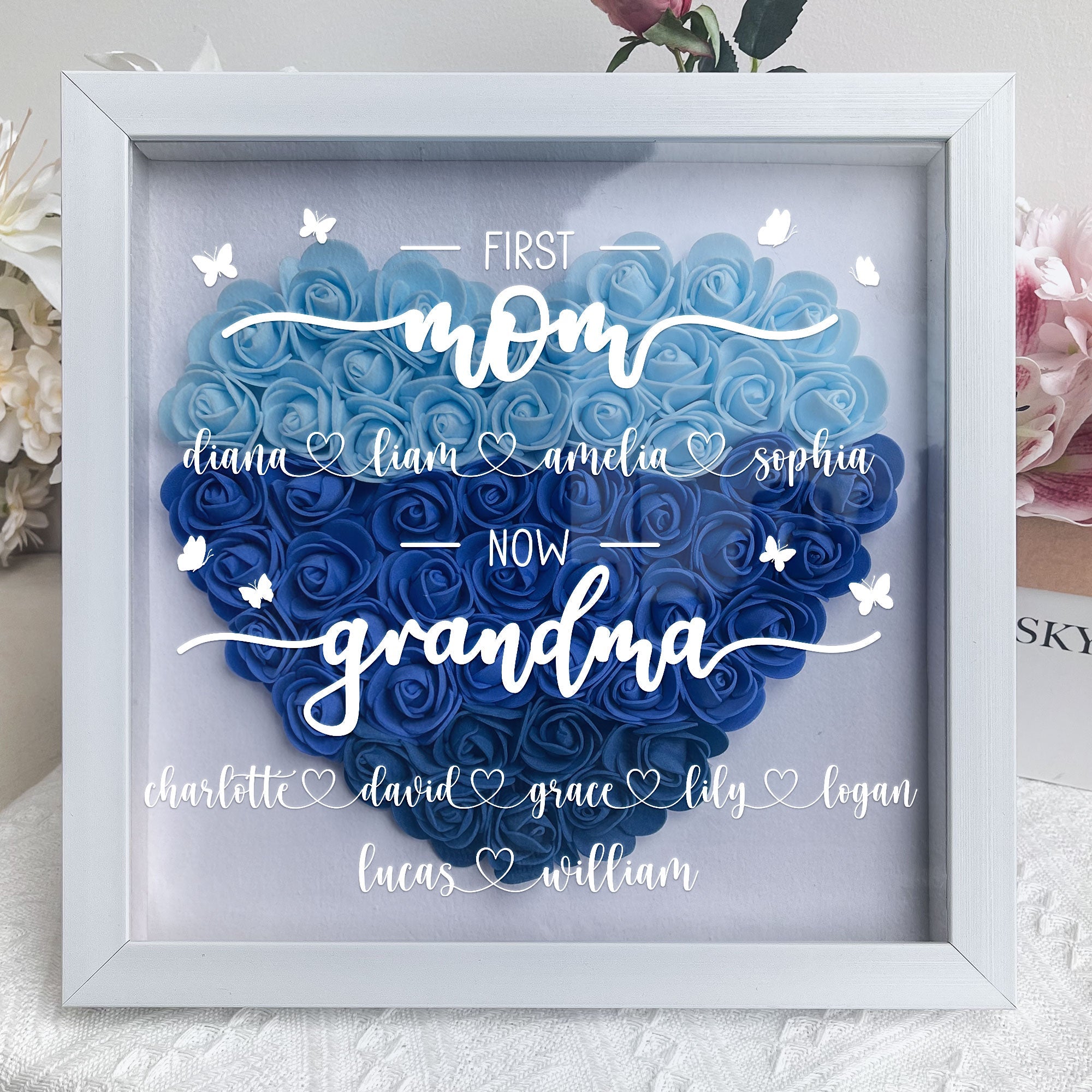 Loveyoufancy First Mom Now Grandma - Personalized Flower Shadow Box