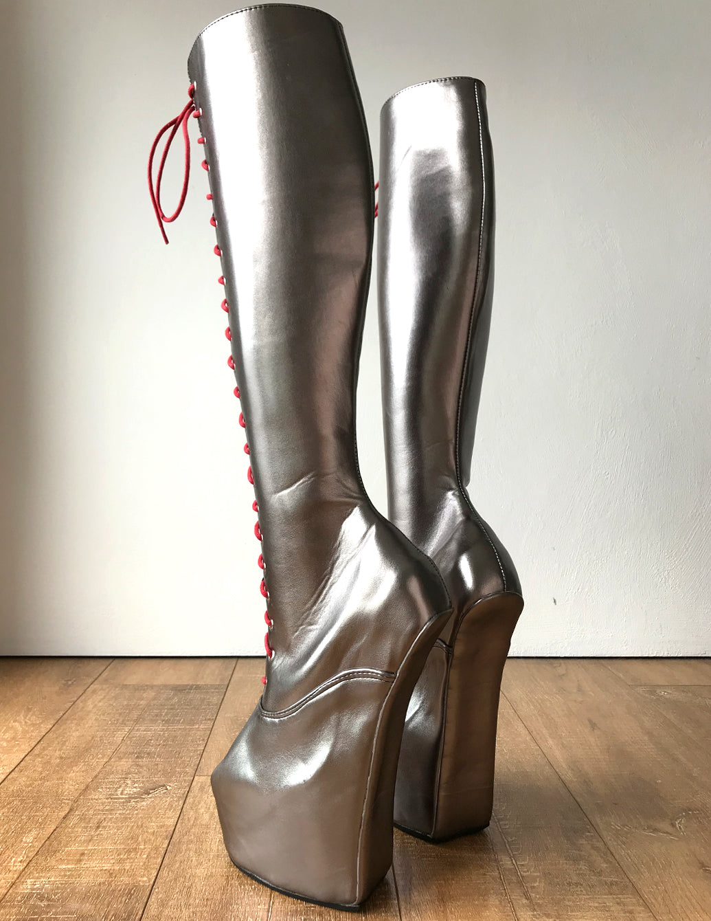 TAAFO ECE Heavy Hoof Sole Horse Pony Heelless Knee Hi Fetish Role Play Champagne Boots