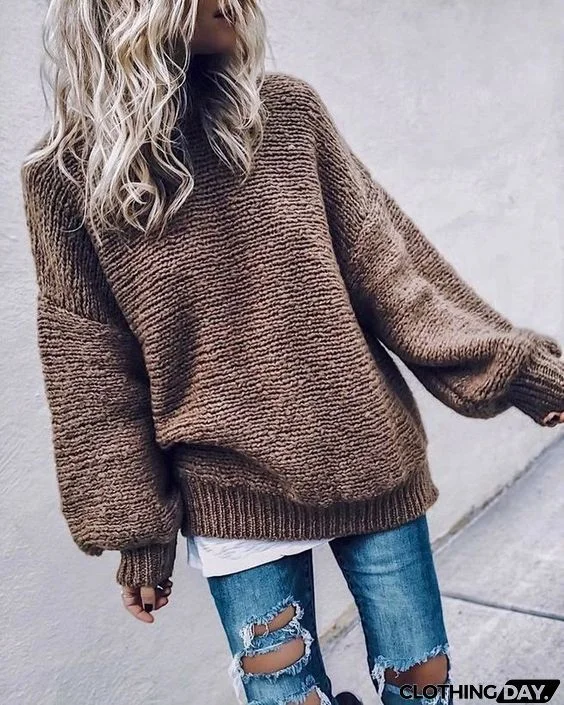 Casual easy turtlenecck sweater knitted sweater