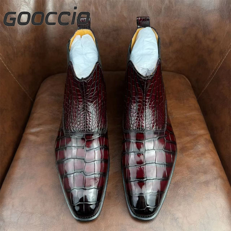 TW180 Crocodile Leather Dress Boots/Chelsea Boots For Men GOOCCIO   