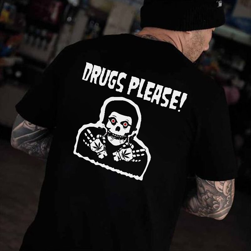 Drugs Please! Skull Printed Men's T-shirt -  