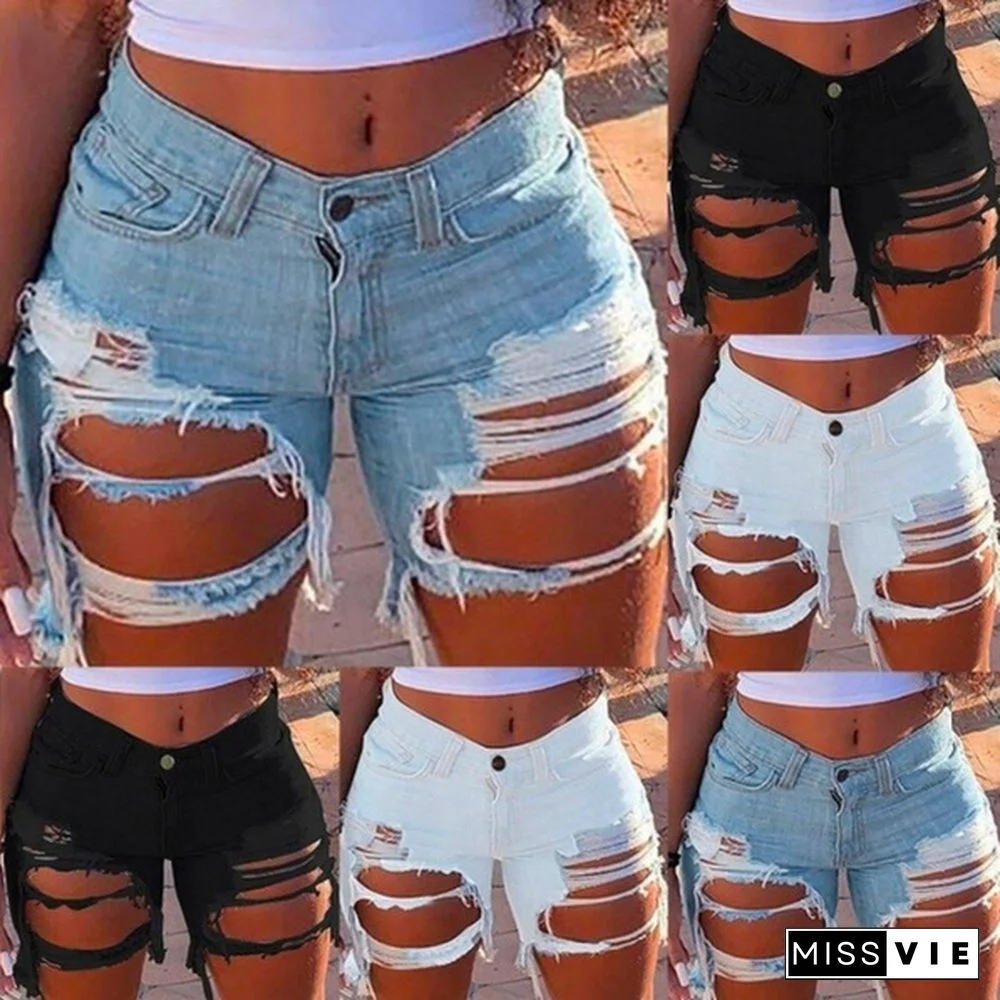 Women Summer Fashion Jeans Shorts Sexy Ripped Hole Denim Shorts Ladies Casual Skinny Bodycon Shorts Plus Size S-5XL