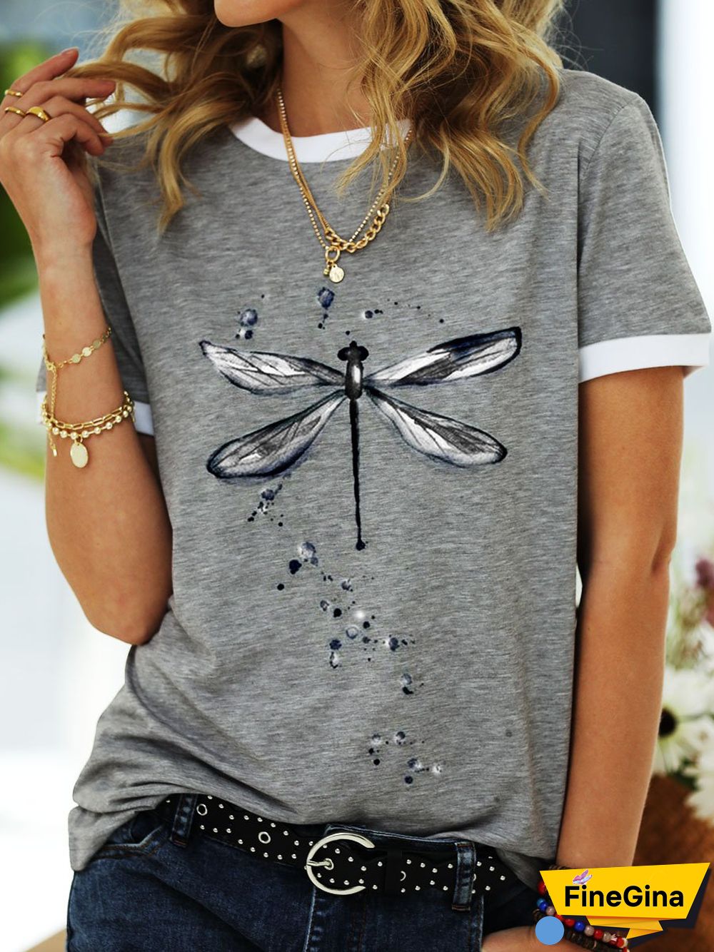 Dragonfly Pattern Summer Cotton Shirts & Top