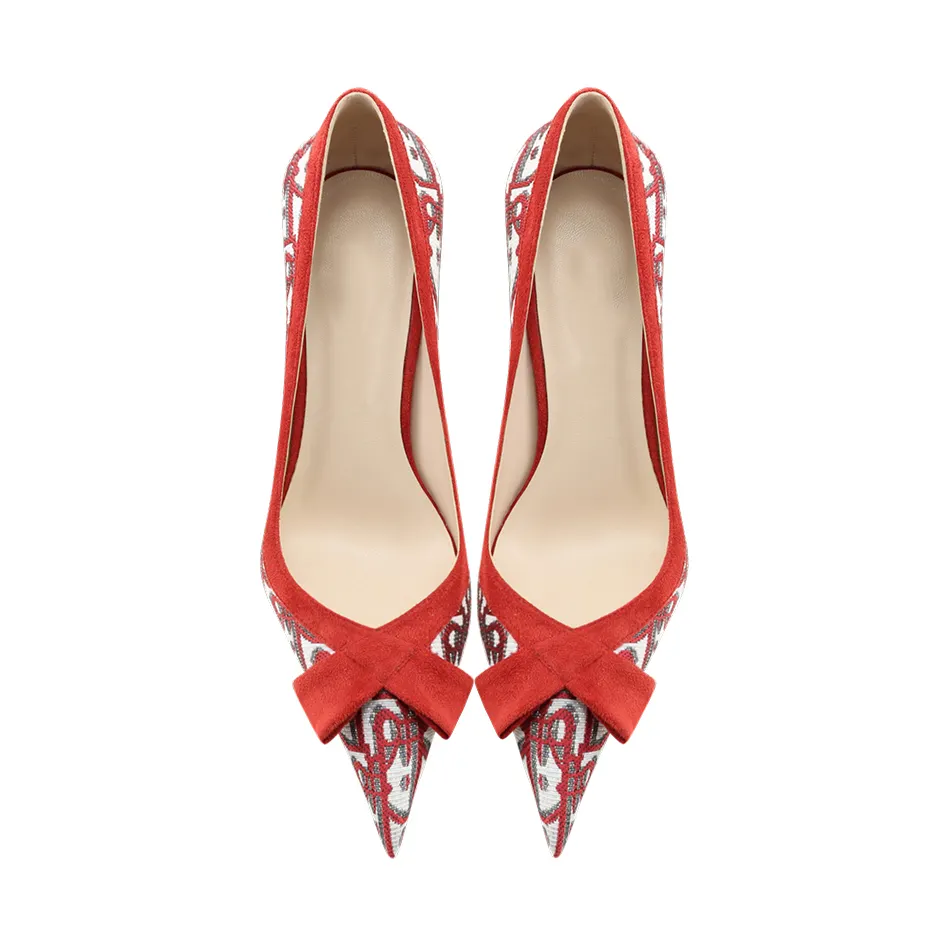 100mm Bowknot Fashion High Heels Sexy Prom Mixed Colors Red Bottoms Stiletto Suede-vocosishoes