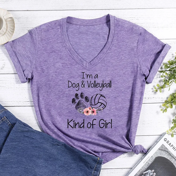 I'm a Dog and Volleyball kind of girl V-neck T Shirt-Annaletters