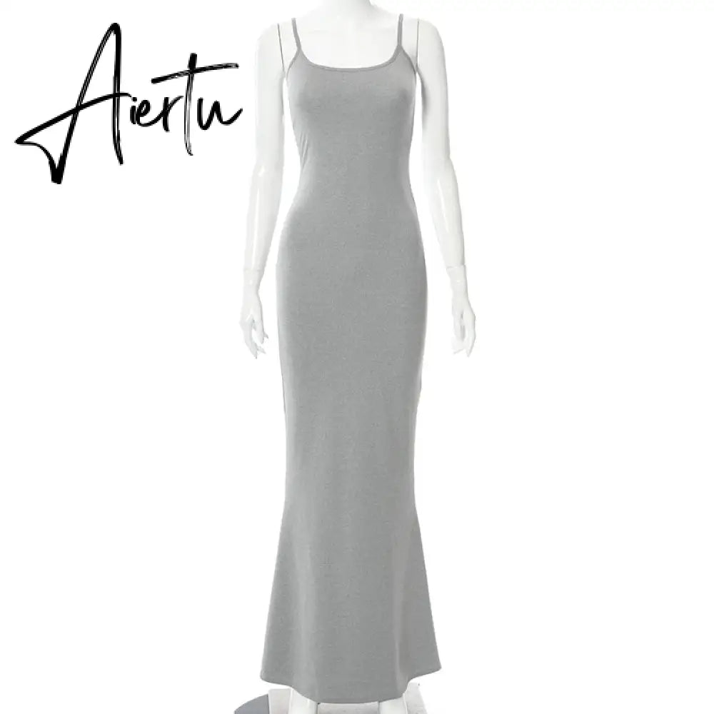 Aiertu  Satin Slip Sleeveless Backless Slim Sexy Maxi Dress Spring Women  Party Y2K Concise Bodycon Elegant  Clothing Aiertu