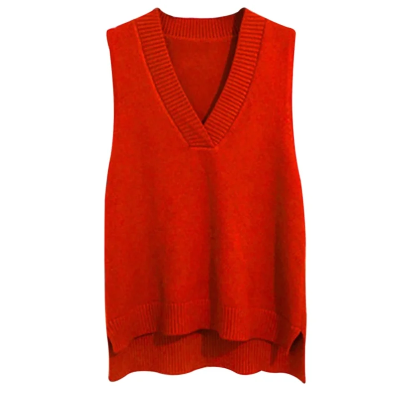 Muyogrt V-neck Knitted Vest Women's Sweater Autumn And Winter 2021 Korean Loose Wild Sweater Vest Sleeveless Sweater Jumpers