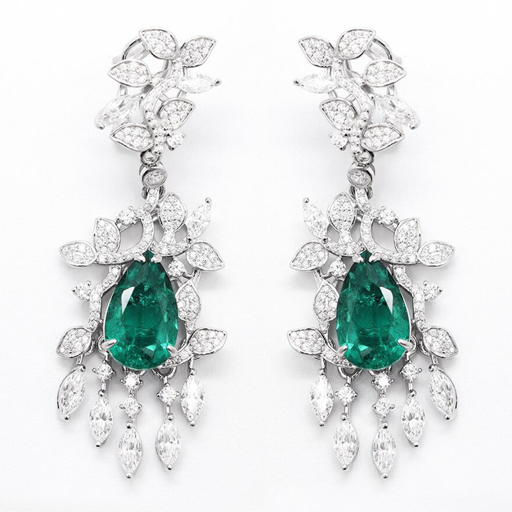 925 Sterling Silver Pear Cut Emerald  Lab Growm Diamond Gemstone Drop Dangle Earrings for Women Jewelry
