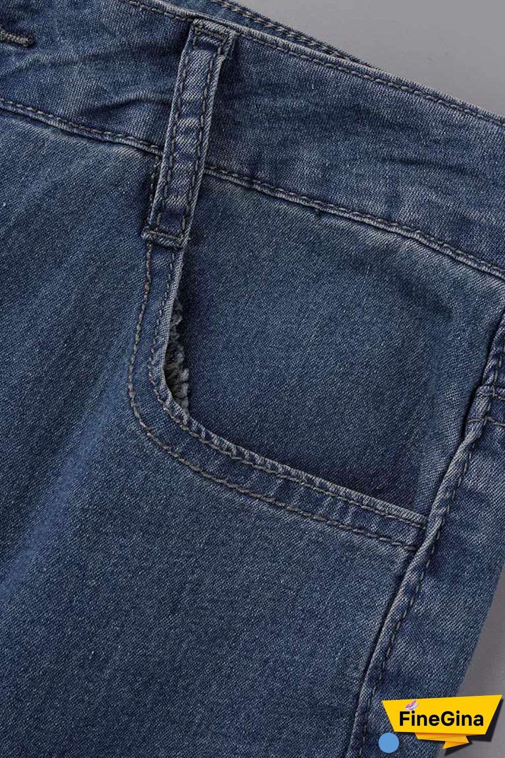 Baby Blue Casual Solid Patchwork Mid Waist Regular Denim Jeans