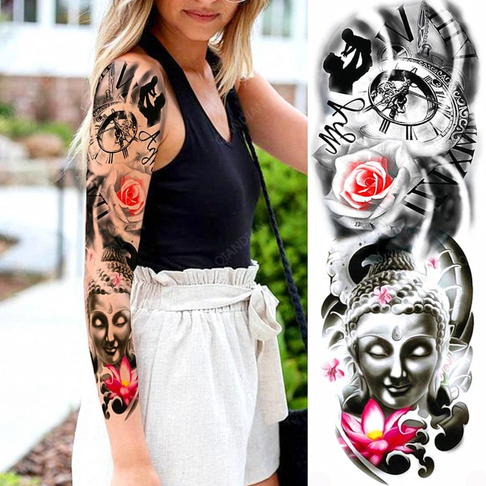1pc Women Waterproof Temporary Tattoos Stickers Thighs Cool Hipster Skull Mermaid