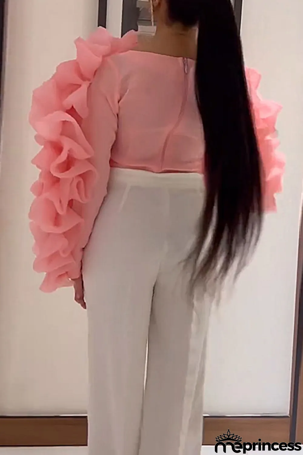 White Elegant Solid Patchwork Appliques O Neck Tops