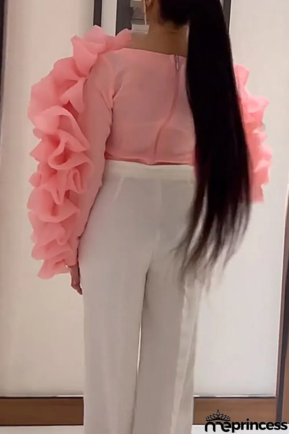 White Elegant Solid Patchwork Appliques O Neck Tops