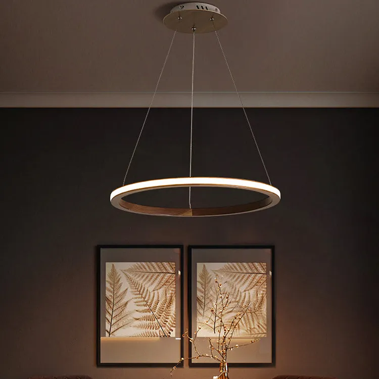 Contemporary Scandinavian Circle Multi-Layer Solid Wood Acrylic LED Island Light Pendant Light For Living Room