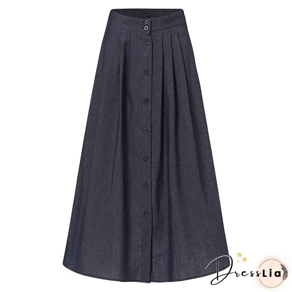 S-5Xl Ladies Denim Button Ruffle High Waist Long Skirt Dress Casual Elegant Loose Outwear A Line Dress Kleid