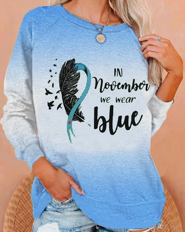 Women's Breast Cancer Awareness Bird In November We Wear Blue Print Sweatshirt