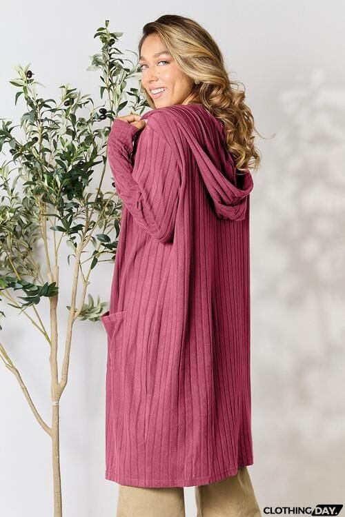 Basic Bae Full Size Ribbed Open Front Long Sleeve Cardigan