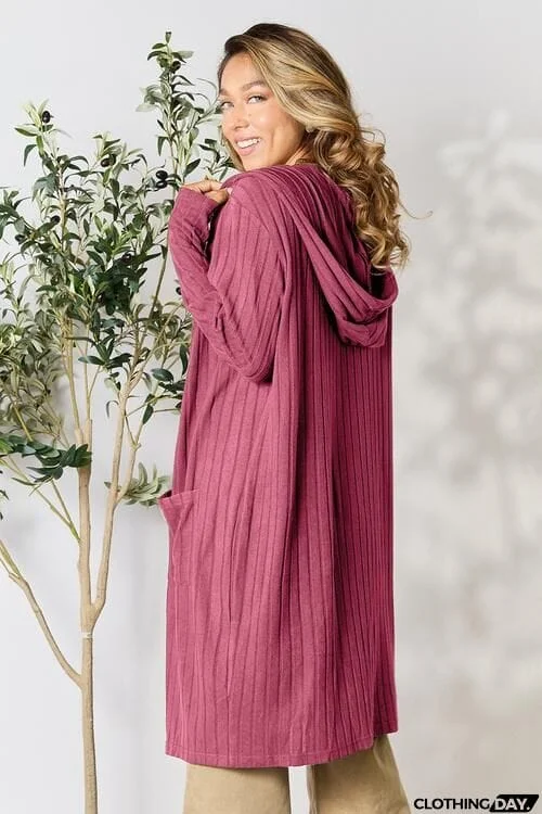 Basic Bae Full Size Ribbed Open Front Long Sleeve Cardigan