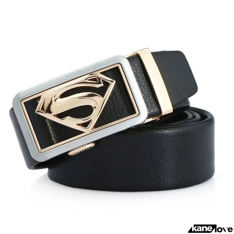 Men's Split Leather Buckle Closure Trendy Solid Pattern Belts