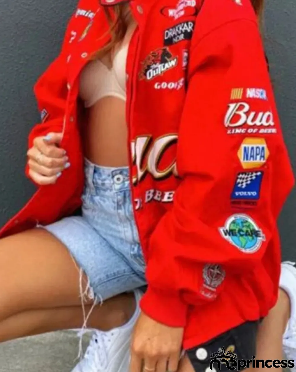 Fall Casual Print Red Long Lseeve Loose Oversize Jacket