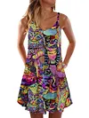 Carnival Psychedelic Colorful Oil Painting Cat Sleeveless Camisole Dress