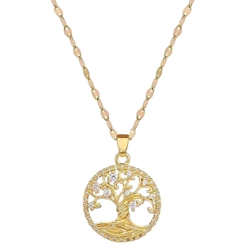 Minimalist Tree Of Life Titanium Steel Copper Inlay Artificial Gemstones Pendant Necklace
