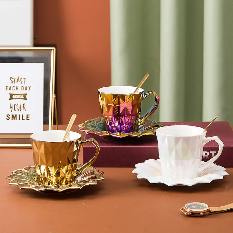 Ceramic Coffee Cup Saucer Set, Luxury Coffee Cups Set