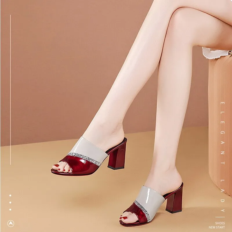 Qengg New Color Matching Sandals and Slippers Women Thick Heel Outer Wear Summer Fashion Fish Mouth High-heeled Women's Shoes