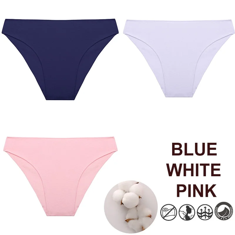 FINETOO 3PCS/Set M-XXL Panties Women Cotton Lingerie Woman Underwear Sexy Femme Underwear Girls Underpant Panty  7 Solid Colors