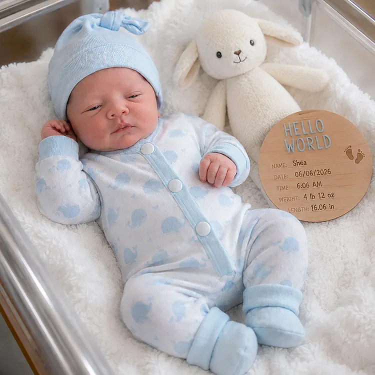 [Pre-Order]Babeside Shea 12&rdquo;/16&rdquo; Silicone Reborn Baby Boy Doll &ndash; Hand-Painted Hair & Brown Eyes in Blue Romper