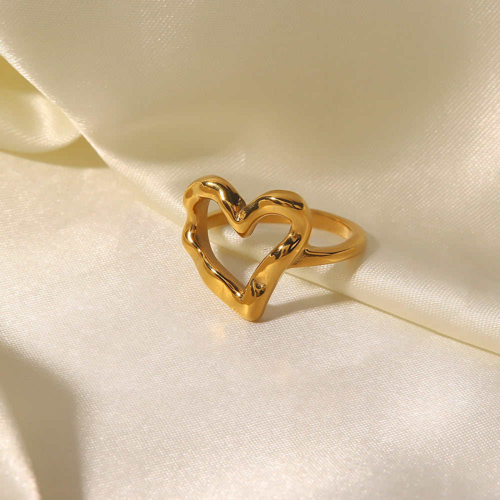 Women IG Style Heart Stainless Steel 18K Gold Plated Rings