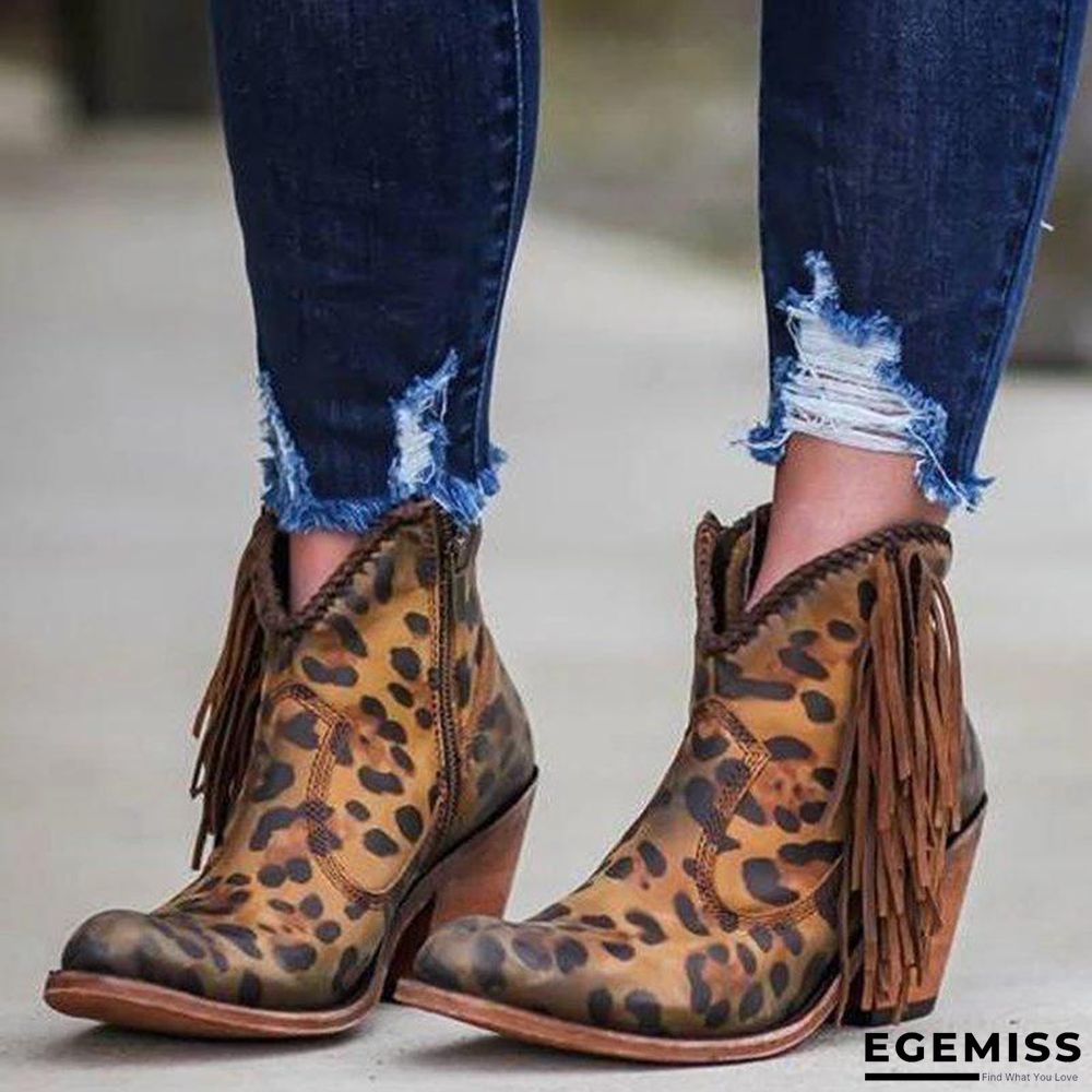 Leopard Tassel Low Heel Boots | EGEMISS