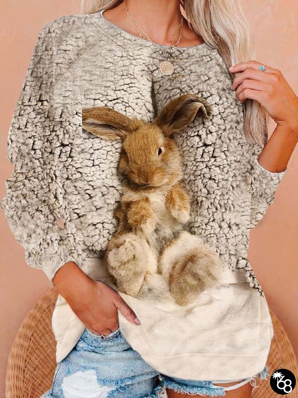 Fashion Bunny Print Long-Sleeved Sweatshirt | 168DEAL
