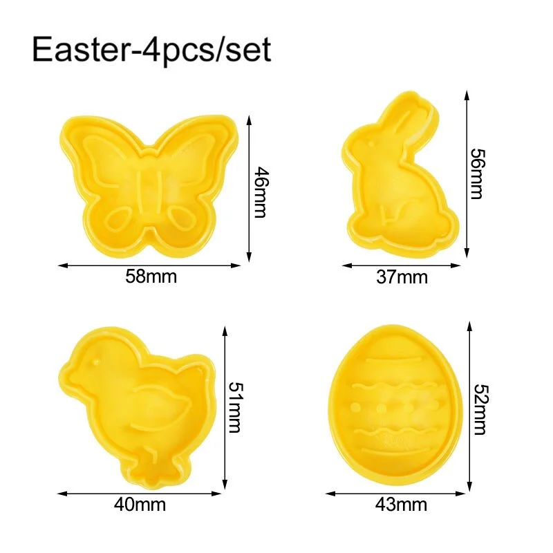 1Set Easter Plastic Cookie Cutter Rabbit Egg Biscuit Cutter 3D Cartoon Bunny Molds Baking Tools Party Cupcake DIY Supplies
