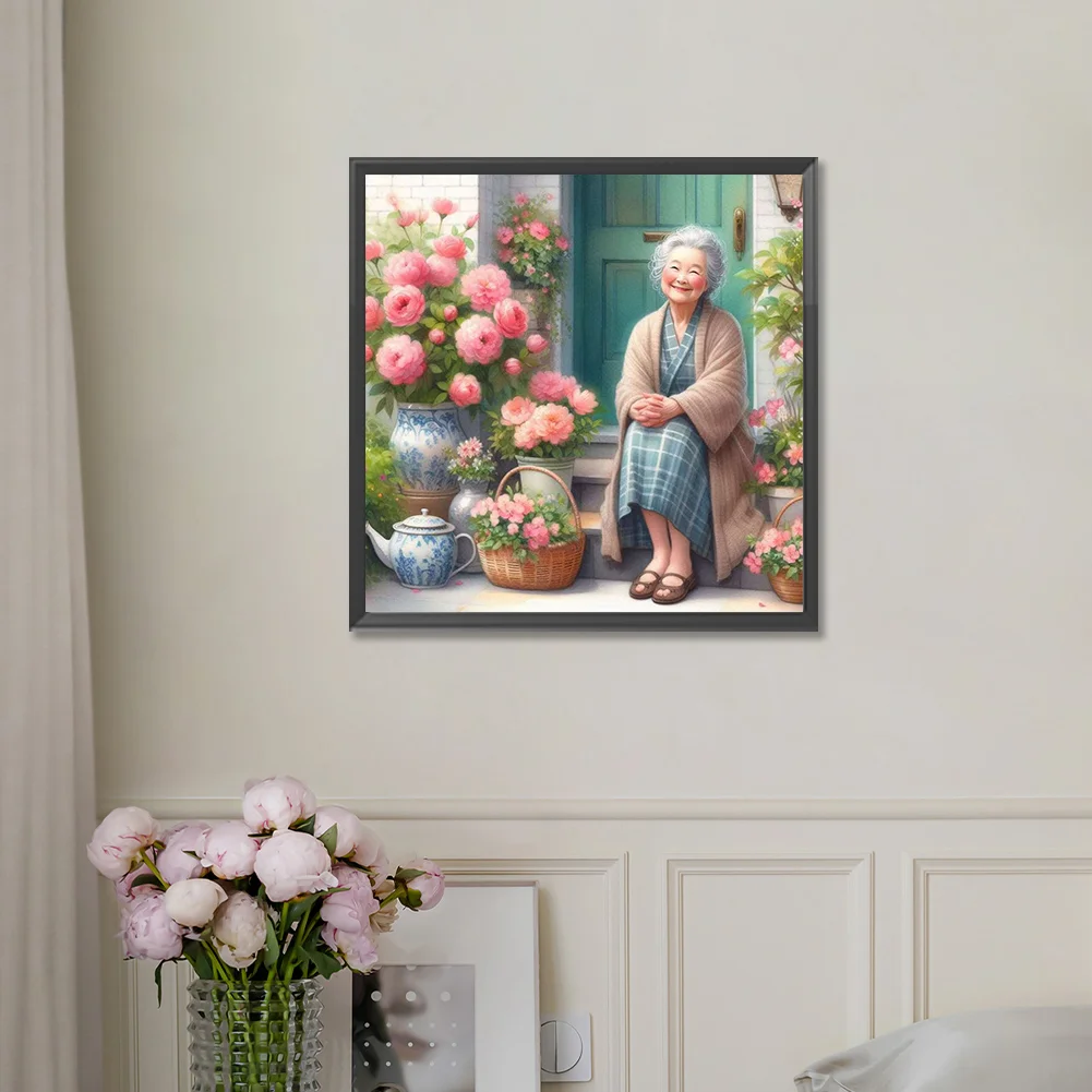 Diamond Painting - Full Round Drill - Garden Old Lady(Canvas|30*30cm)