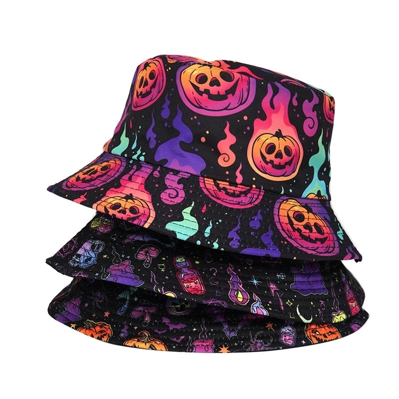 Women's Modern Style Streetwear Printing Pumpkin Printing Wide Eaves Bucket Hat