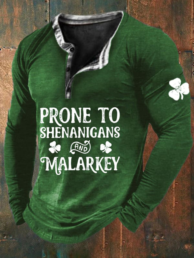 Comstylish Men's St. Patrick's Day Prone To Shenanigans And Malarkey Casual Long Sleeve T-Shirt
