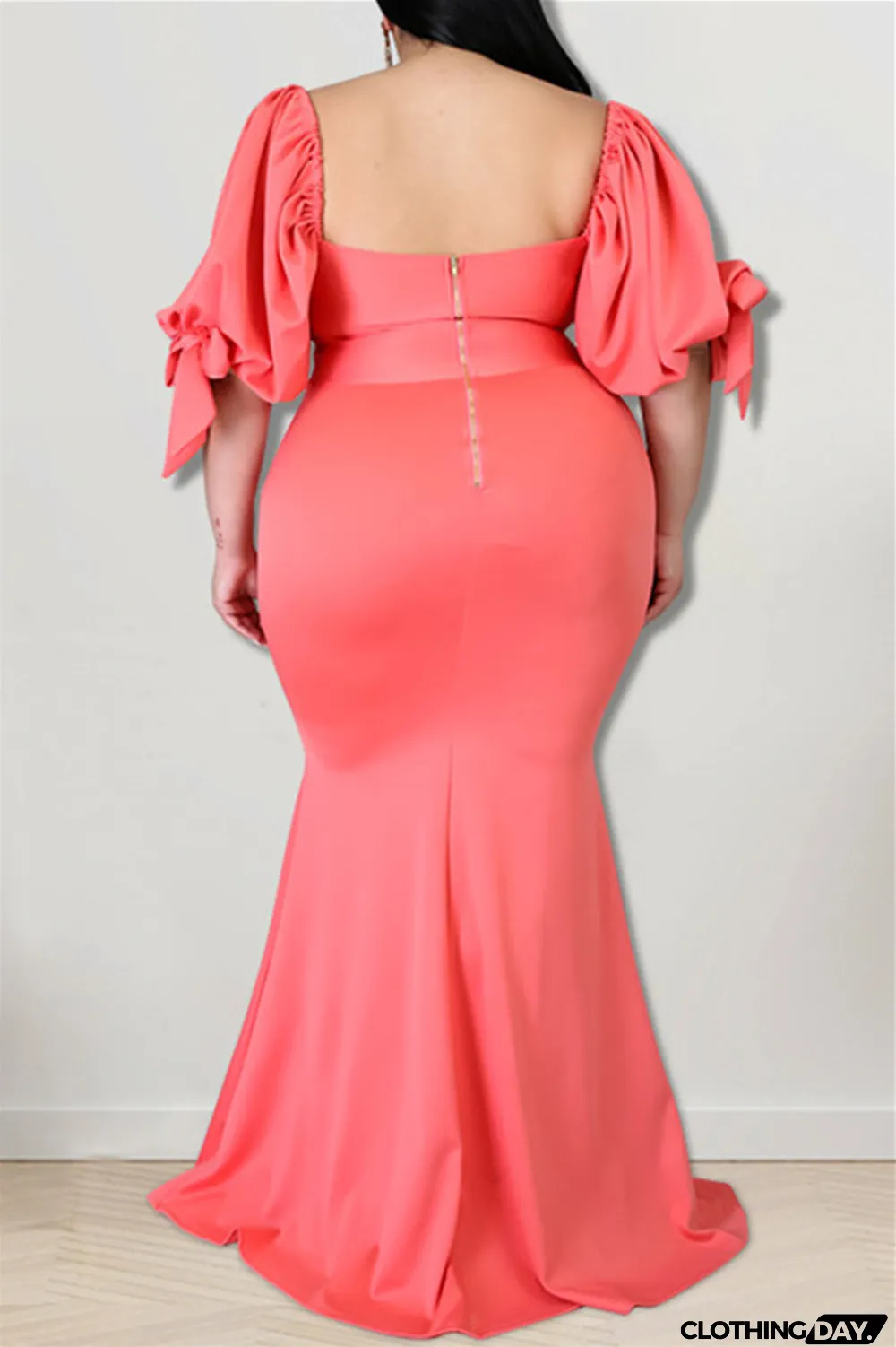 Yellow Fashion Sexy Plus Size Solid Backless Slit Square Collar Evening Dress