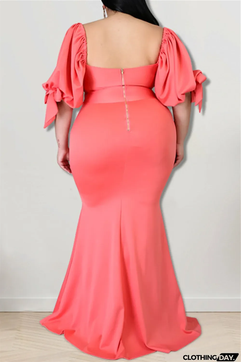 Yellow Fashion Sexy Plus Size Solid Backless Slit Square Collar Evening Dress