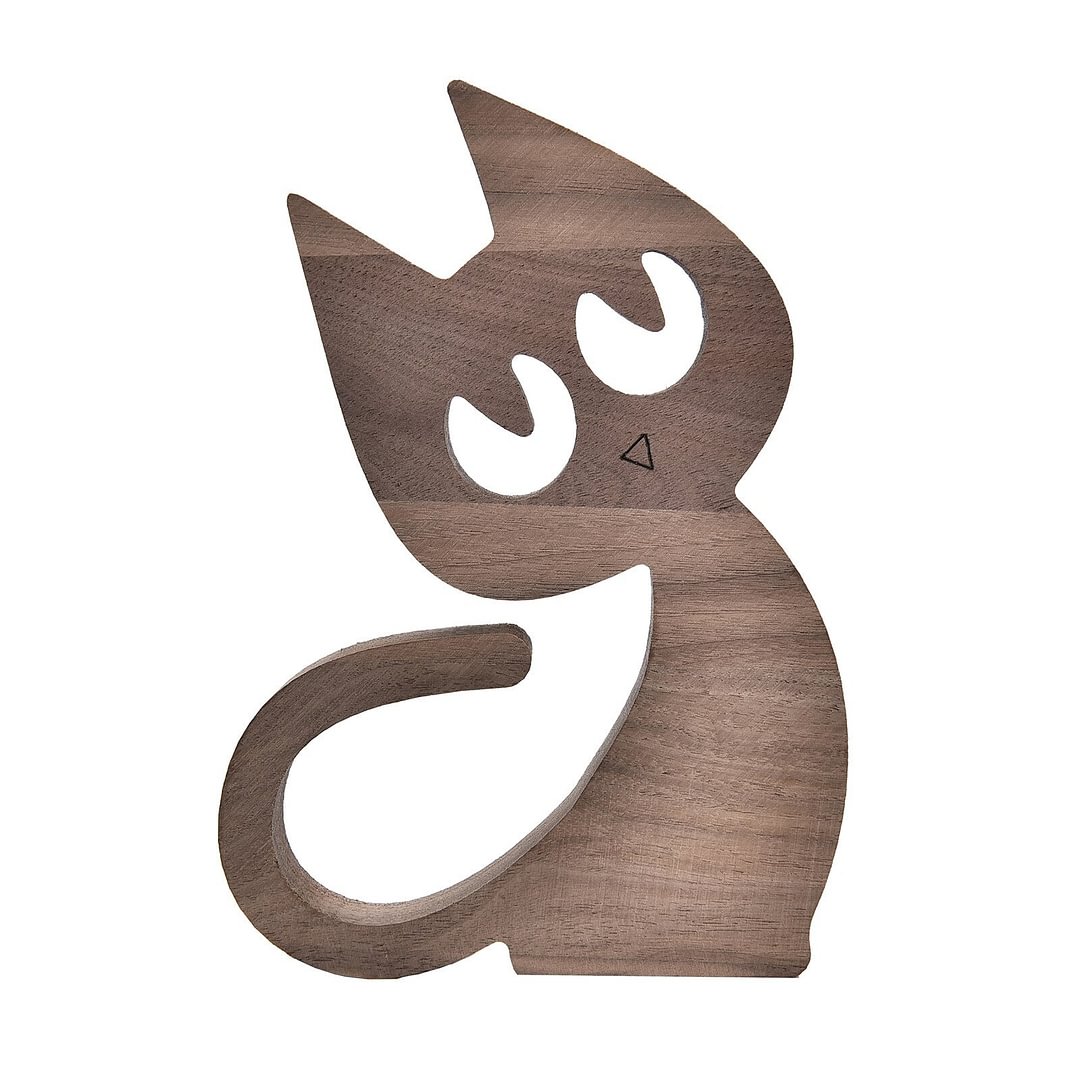 Wooden Cat Figurines Decoration Handmade Desktop Sculpture Craft Cute Cat Home Office Decor Gifts For Cat Lovers